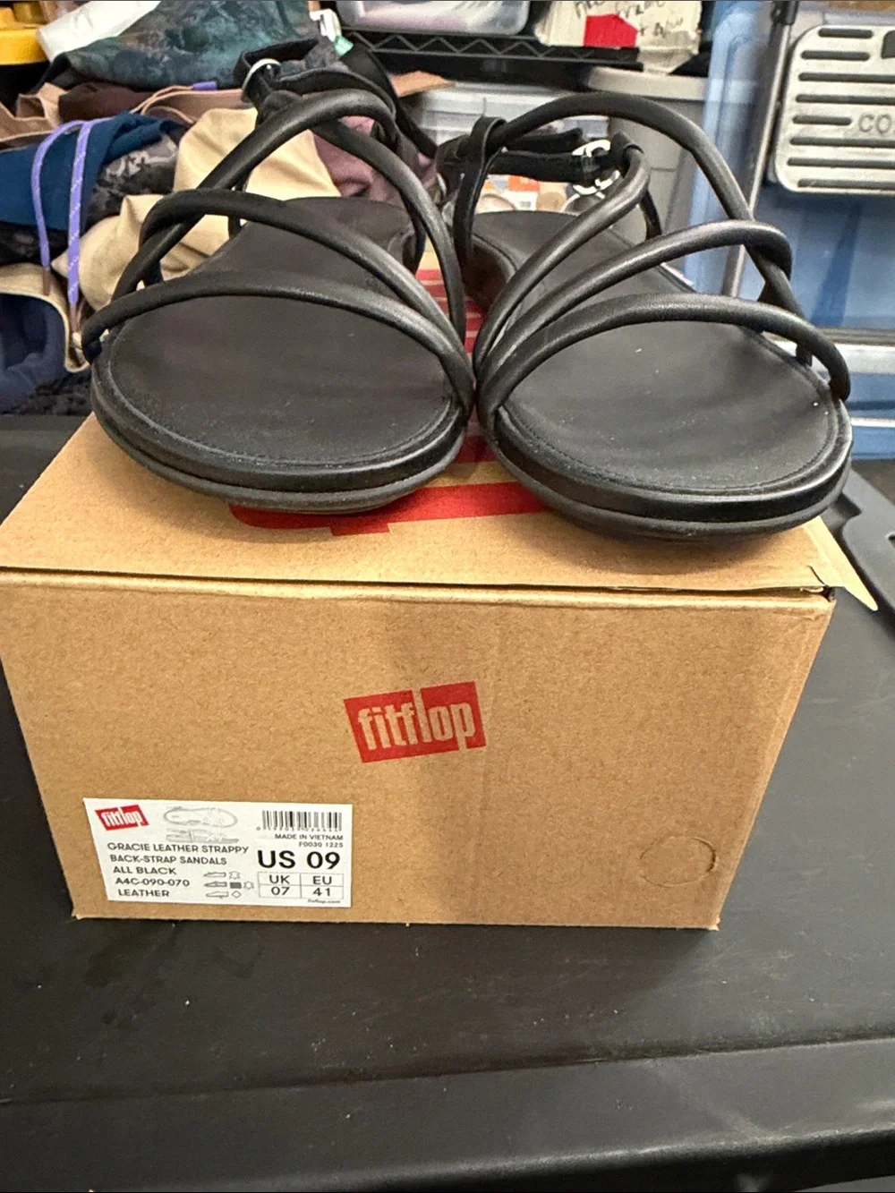 Fitflop Black Strappy Leather-Look Sandals - Picture 2 of 4